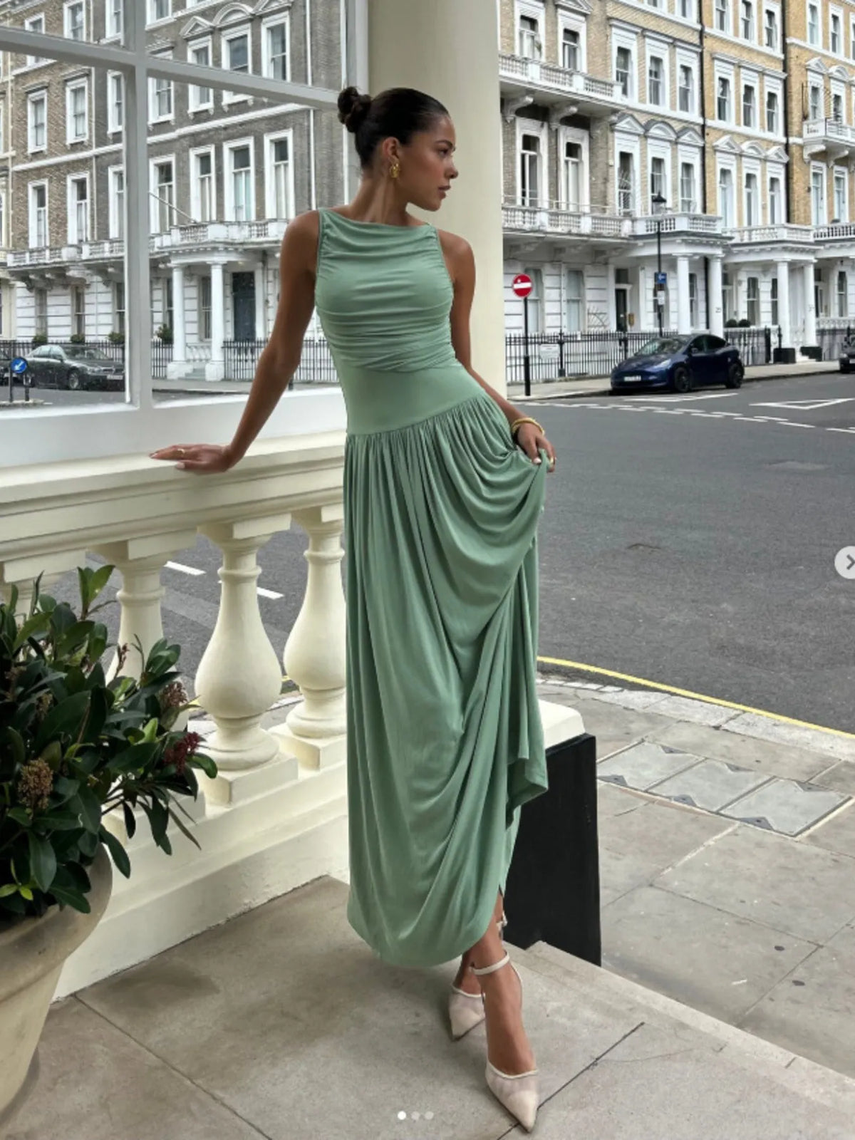 Ruched Sleeveless Maxi Dress - Ladyez