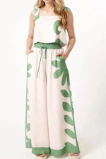 Leaf Print Tank Top and Pants Set