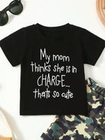 Children's Letter Graphic Tee and Camouflage Shorts Set