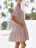 Polka Dot V-Neck Short Sleeve Mini Dress - Ladyez