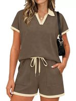 Polo Collar Short Sleeve Top and Shorts Set
