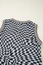 Checkered Round Neck Sleeveless Midi Dress