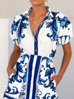 Puff Sleeve Printed Top and Zip Back Skirt Set - Ladyez