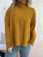 Slit Turtleneck Long Sleeve Sweater