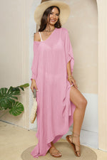 V-Neck Three-Quarter Sleeve Cover-Up - Ladyez