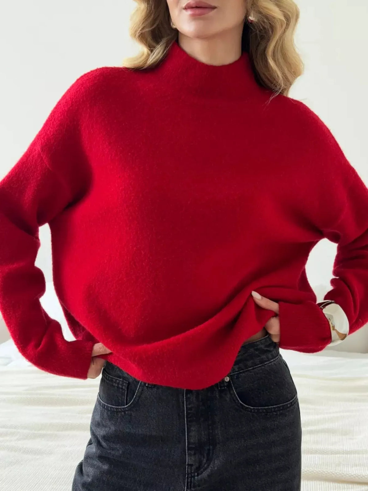 Mock Neck Dropped Shoulder Sweater