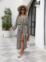 Geometric Print Surplice Beach Cover Up Dress - Ladyez