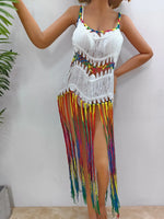 Fringe Scoop Neck Spaghetti Strap Cover-Up - Ladyez