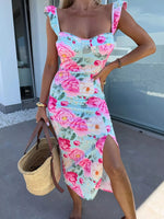 Slit Sweetheart Neck Midi Dress