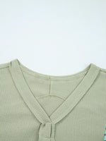 Exposed Seam Waffle Striped Patchwork Baggy Blouse