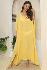 V-Neck Three-Quarter Sleeve Cover-Up - Ladyez