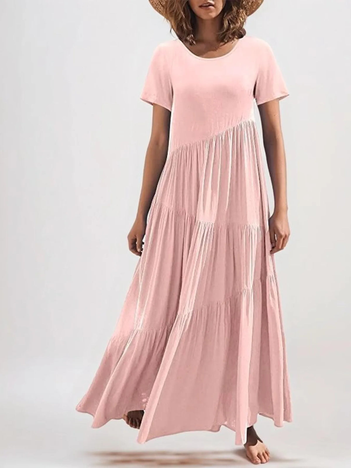 Round Neck Tiered Ruffle Maxi Dress - Ladyez