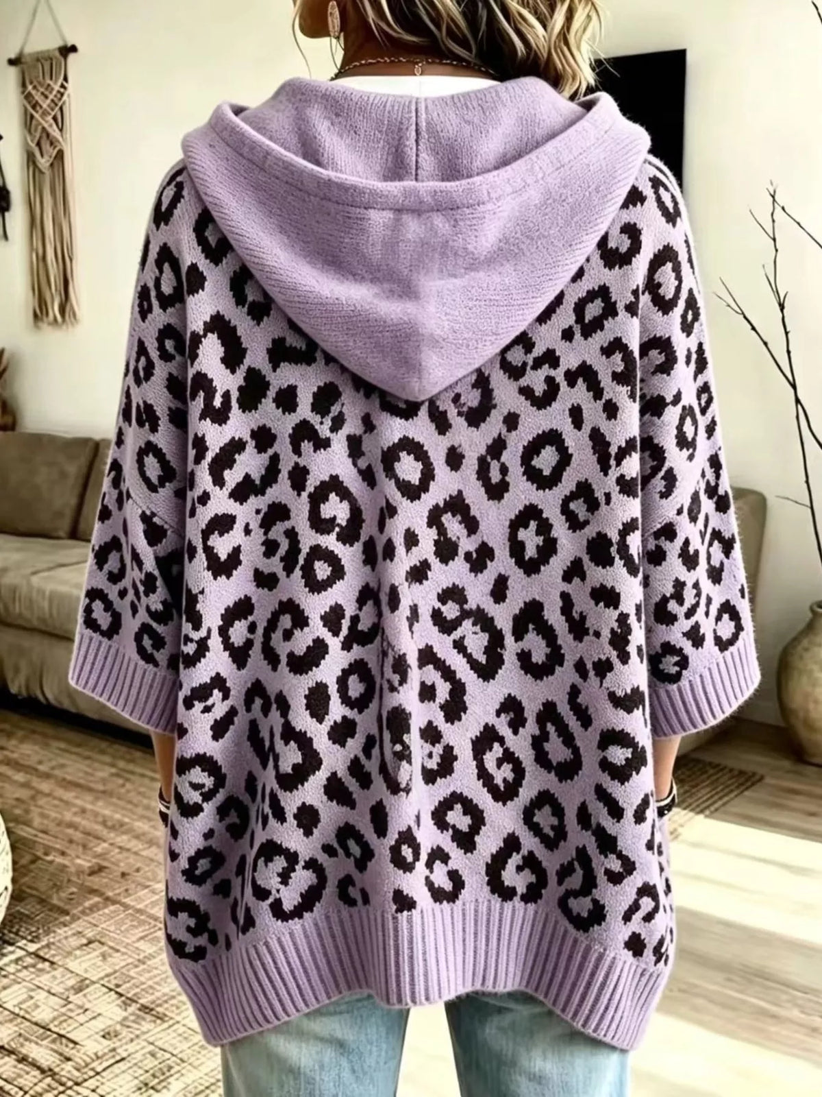 Drawstring Leopard Hooded Sweater