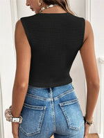 Textured Button-Front Sleeveless Vest Top