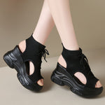 Cutout Mesh Wedge Sandals
