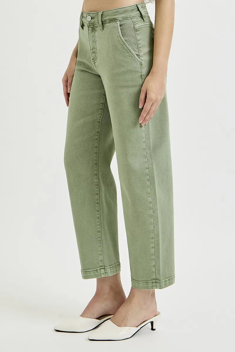 RISEN Full Size Tummy Control High Rise Crop Barrel Jeans Plus Size - Ladyez