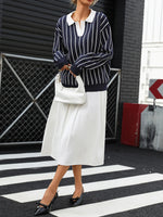 Stripe Contrast Collar Long Sleeve Knit Top