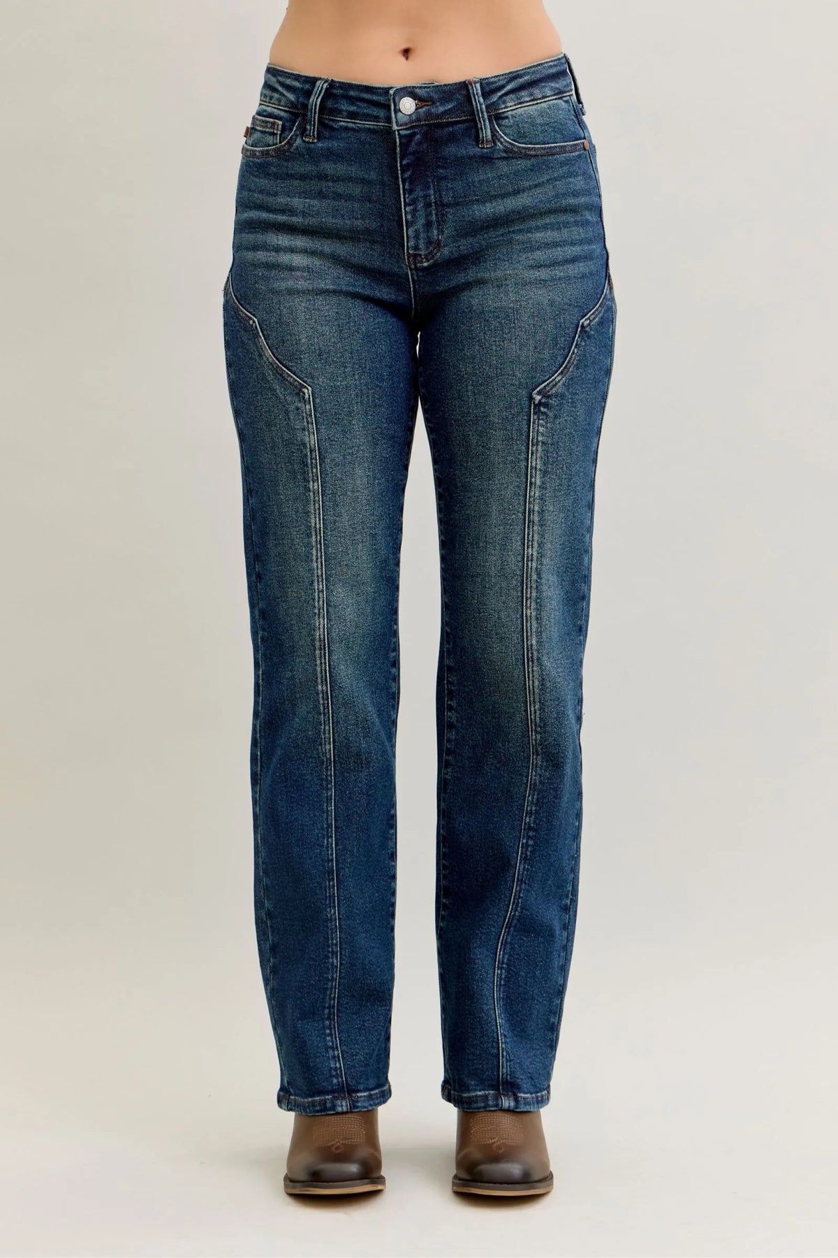 Judy Blue Full Size Seam Detail Straight Leg Jeans Plus Size - Ladyez