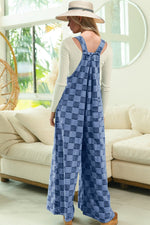 Double Take Checkered Sleeveless Wide Leg Denim Jumpsuit - Ladyez