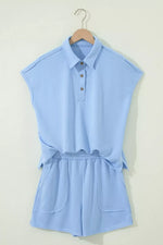 Casual Polo Collar Sleeveless Top and Shorts Set