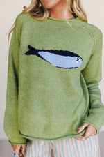 Fish Graphic Round Neck Sweater