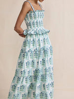Bohemian Floral Print Smocked Tiered Maxi Dress - Ladyez