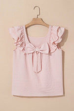 Textured Bow Knot Frilled Butterfly Sleeve Blouse