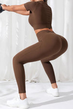 V-Neck Crop Top and High Waistband Long Active Pants - Ladyez