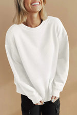 Solid Color Textured Round Neck Drop Shoulder Pullover Sweatshirt