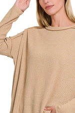 Zenana Ribbed Drop Shoulder Round Neck Sweater