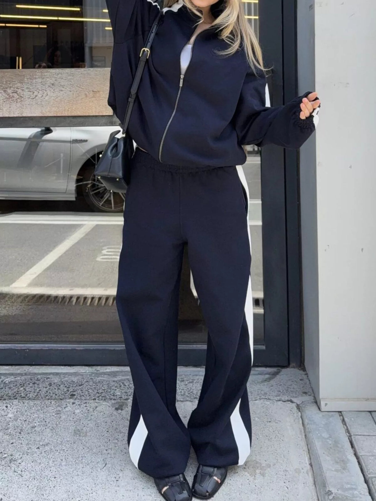 Zip Up Long Sleeve Outerwear and Pants Set