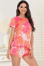 Tie-Dye Round Neck Short Sleeve Top and Shorts Lounge Set - Ladyez