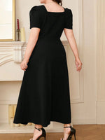 Plus Size Square Neck Puff Sleeve Midi Dress - Ladyez