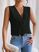 V-Neck Pleated Sleeveless Cami Tank Top - Ladyez