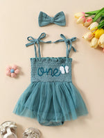 Children's Smocked Tie Shoulder Bodysuit & Headband Set