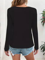 Waffle Knit Button-Detail V-Neck T-Shirt
