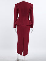 Button Up Peplum Blazer & Skirt Set