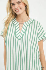 Umgee Mixed Stripe Split Neck Oversized Blouse