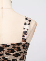 Leopard Print Bodycon Back Slit Midi Dress