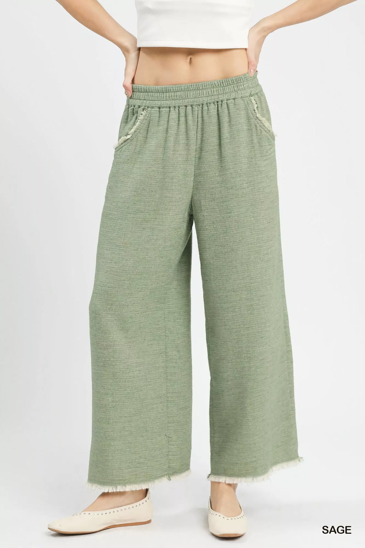 Umgee Frayed Hem Wide Leg Pants