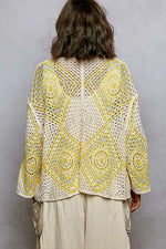 POL Open Front Crochet Cardigan with Granny Square Pattern