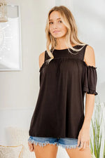 Heimish Full Size Frill Round Neck Cold Shoulder T-Shirt Plus Size
