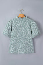 Floral Textured Jacquard Puff Sleeve Blouse