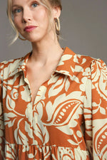 Umgee Full Size Floral Tiered Midi Shirt Dress Plus Size