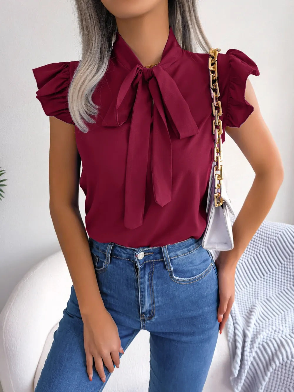 TieNeck Cap Sleeve Blouse