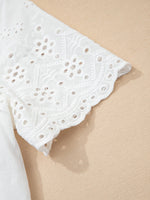 Flower Eyelet Embroidered Patchwork Sheer Short Sleeve Shirt