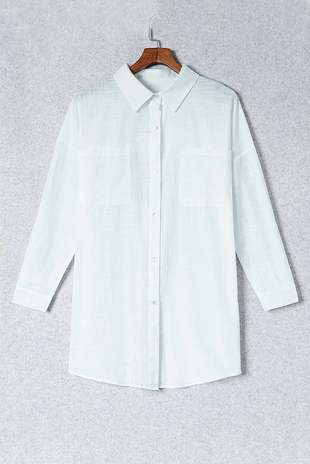 Button-Up Longline Shirt with Breast Pockets - Ladyez