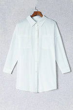 Button-Up Longline Shirt with Breast Pockets - Ladyez