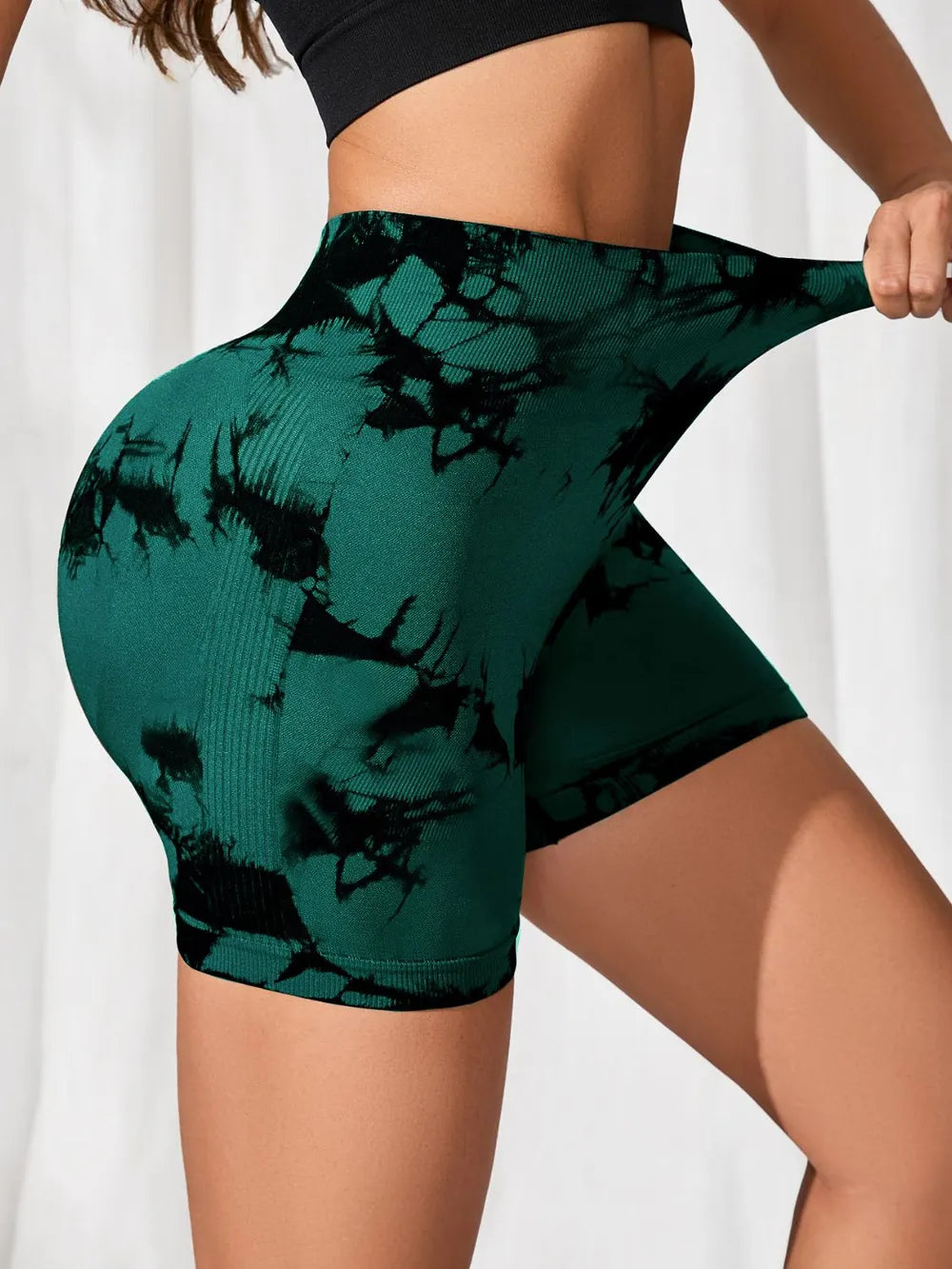 Tie-Dye High Waist Active Shorts - Ladyez