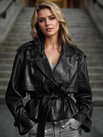 Leather Belted Trench Jacket